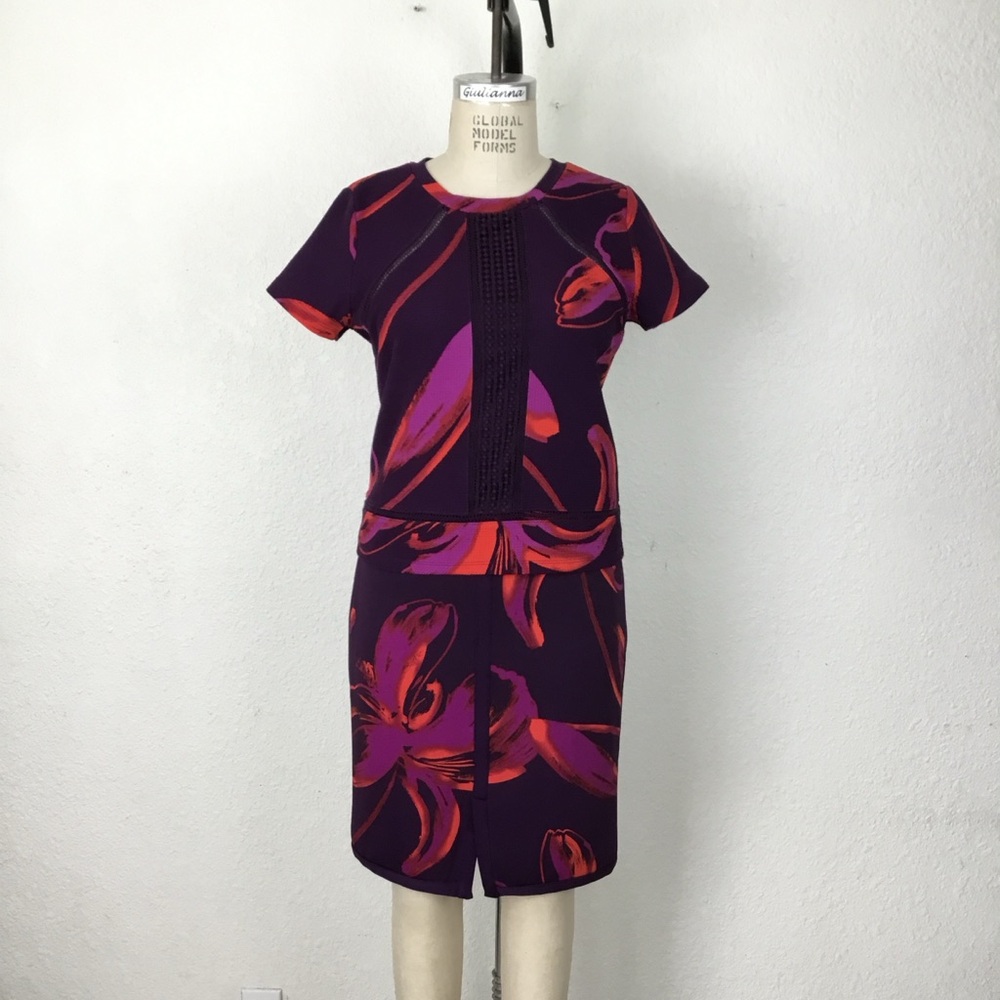 Worthington Women’s Top Skirt 2 Pc Size M Purple /Red Vintage Stretch Comfy